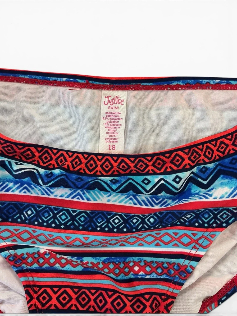 Justice Store Red, Blue & Aqua Patterned Girls Two-Piece Swim Bikini Size 18